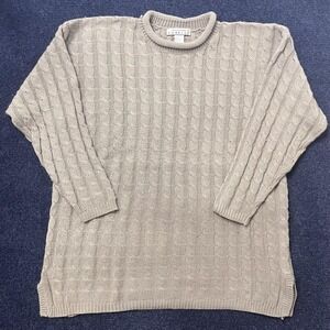 Vintage Forelli Sweater Womens 3X Plus Beige Cable Knit Crew Neck Long Sleeve